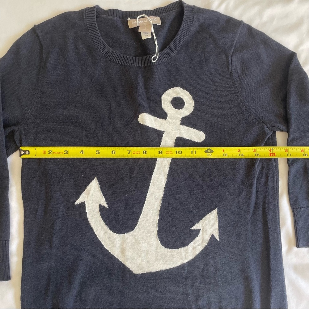 Banana Republic Anchor Navy Blue White Lightweight 3/4 Sleeve Knit Sweater - Picture 11 of 11